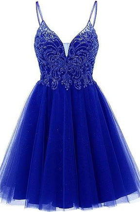 Sky Blue Appliques Straps Tulle A Line  Homecoming Dress main image 1