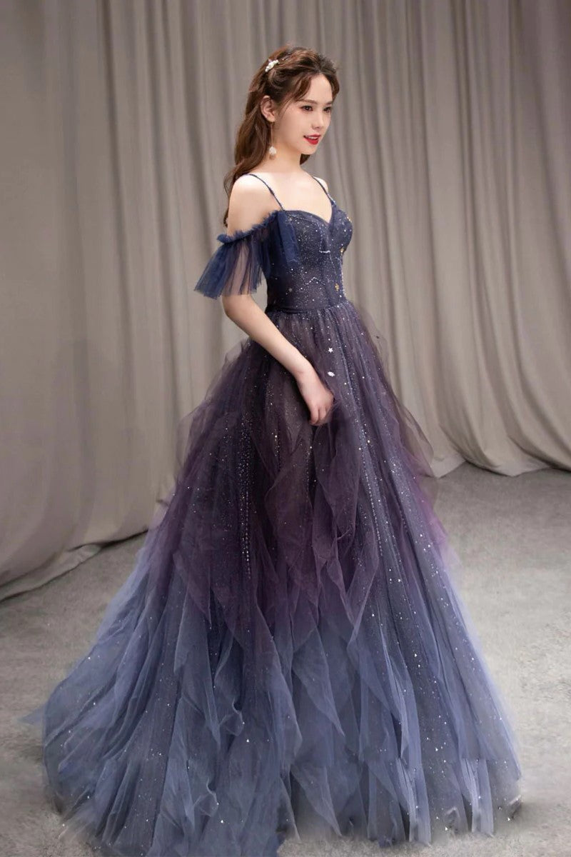 Elegant Gray Spaghetti Straps Backless Prom Dress – Bohogown