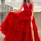 A-line Spaghetti Straps Tulle Long Prom Dress Evening Dress