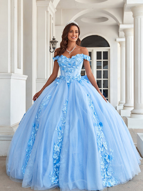 Delicate Lace Embroidery V-neck Off Shoulder Tulle Quinceanera Dresses Ball gowns main image 0