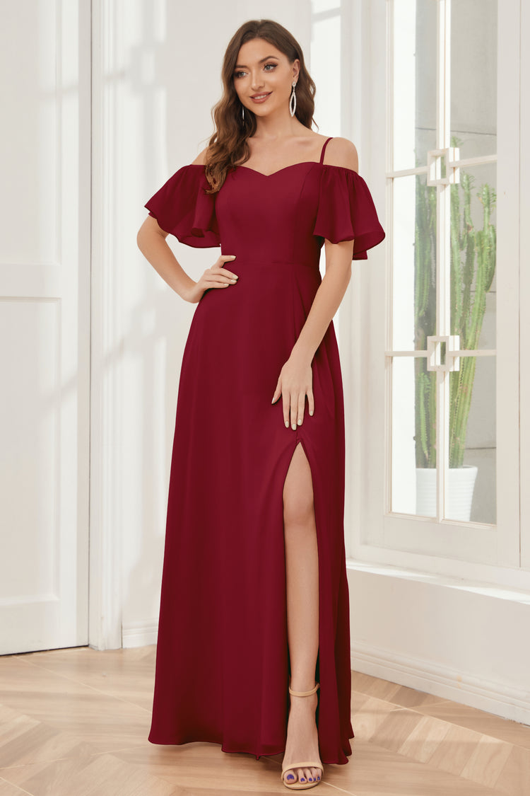 Ruffled Off-the-Shoulder A-Line Chiffon Bridesmaid Dress in Frost main image 0