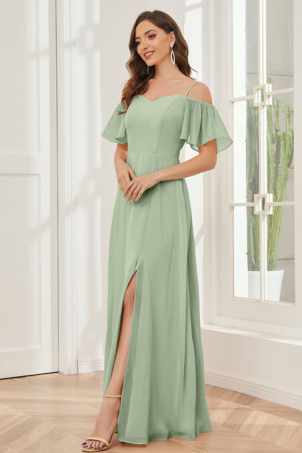 Elegant Off the Shoulder Sweetheart A-line Chiffon Bridesmaid Dresses, BG544