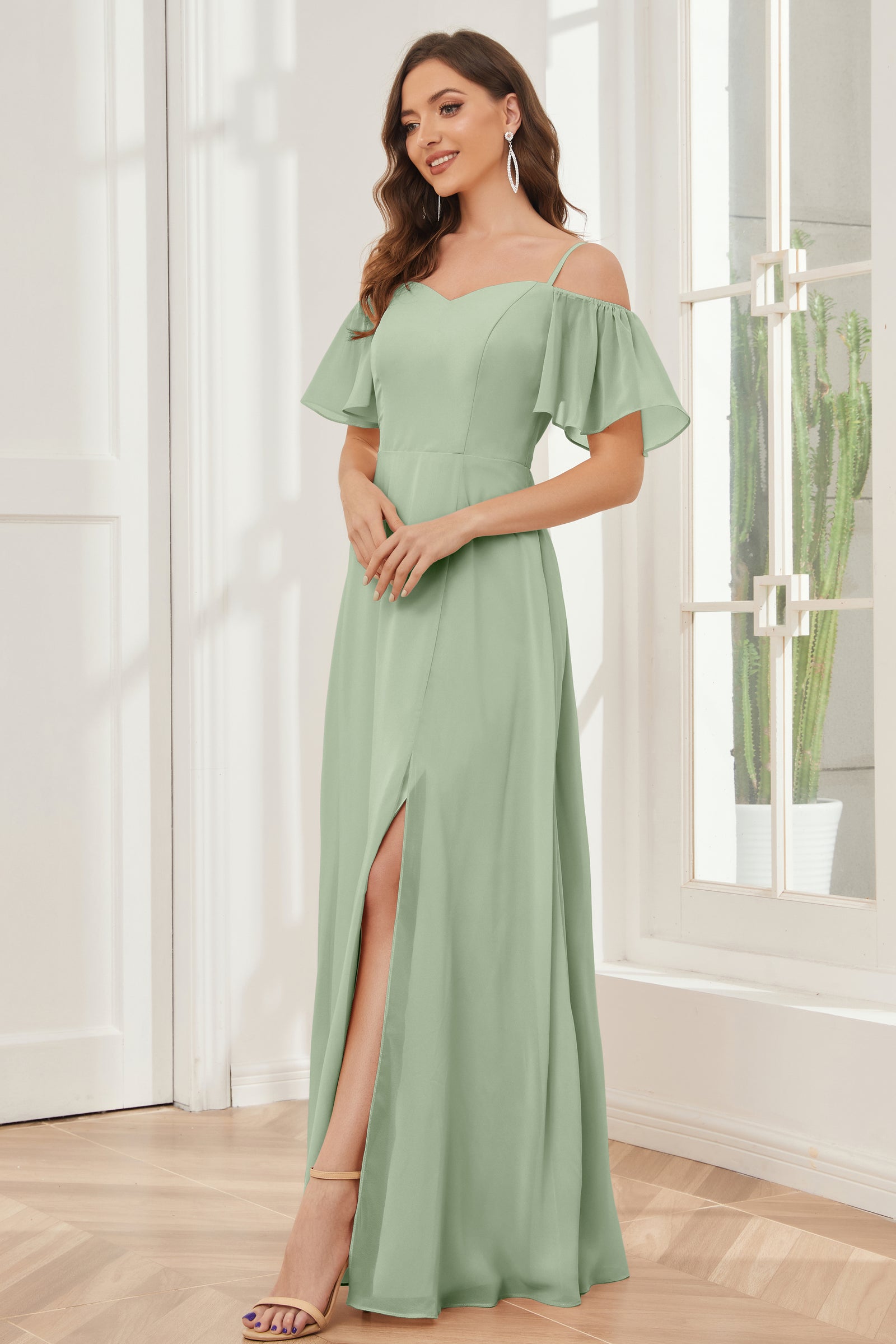 Off-the-Shoulder Sweetheart A-Line Chiffon Bridesmaid Dress in Dusk