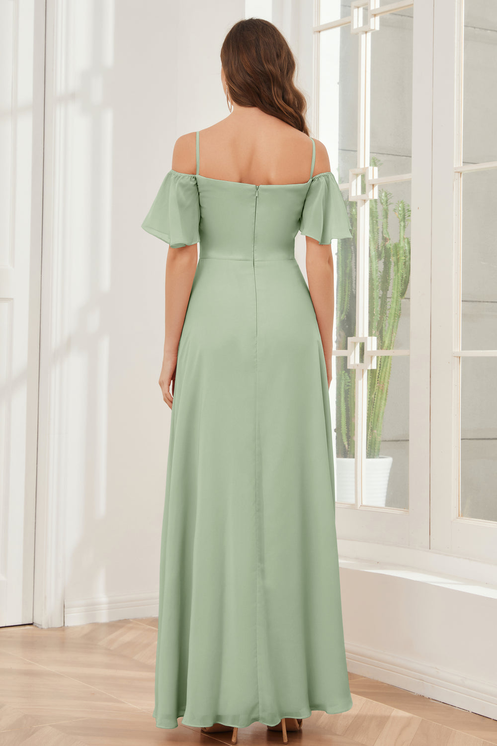 Ruffled Off-the-Shoulder A-Line Chiffon Bridesmaid Gown in Vintage Mauve main image 1