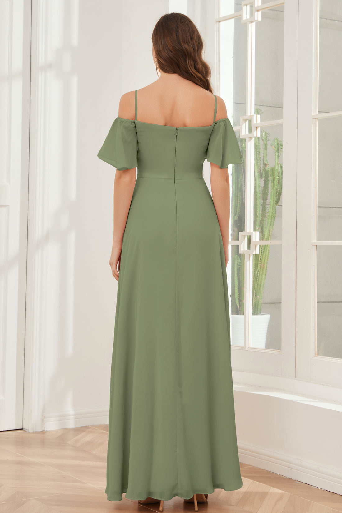 Off Shoulder Pleated Chiffon A-Line Bridesmaid Dress With Belt - Teal main image 0