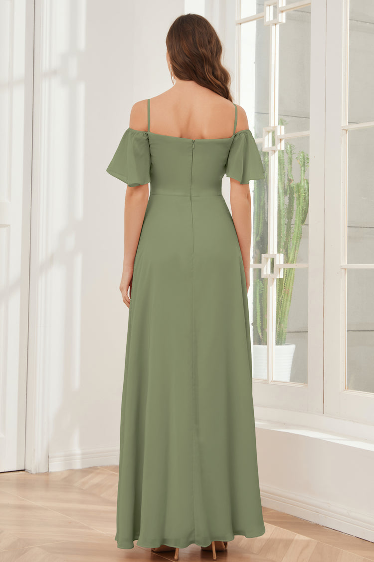 A-Line Off-the-Shoulder Chiffon Bridesmaid Dress in Moss main image 1