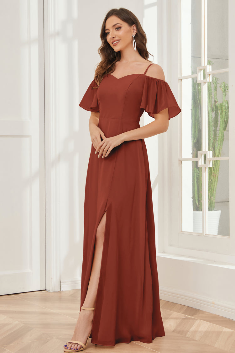 A-Line Off-the-Shoulder Chiffon Bridesmaid Dress in Wild Rose main image 1