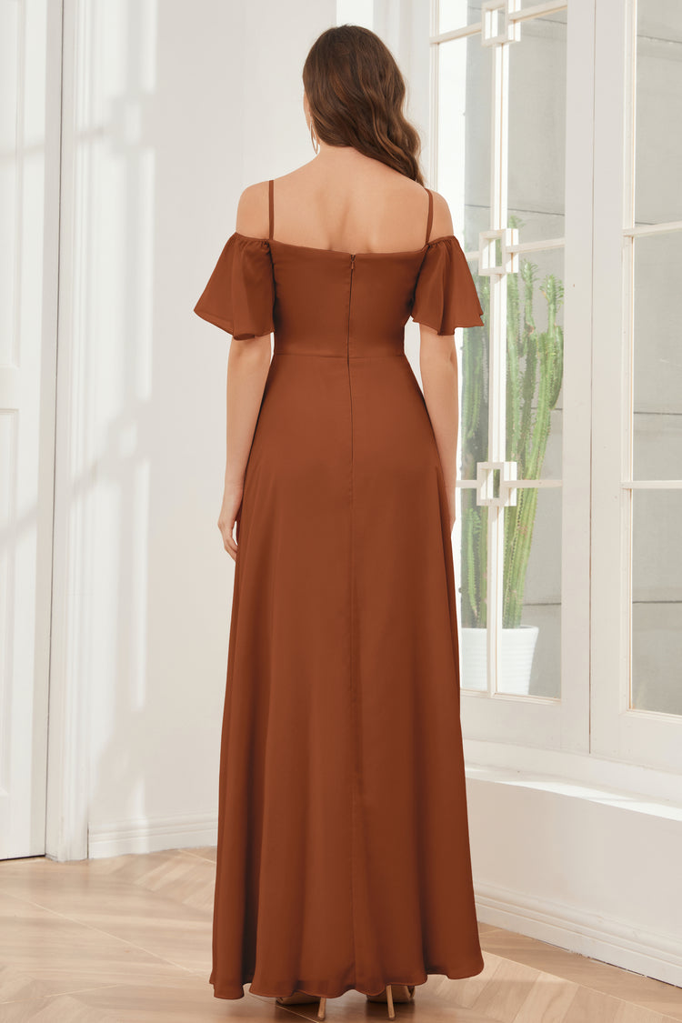 Off-the-Shoulder A-Line Chiffon Bridesmaid Dress in Candy Pink main image 0