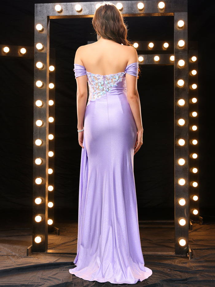 Beautiful Backless Off The Shoulder Pleated Long Prom Dresses
