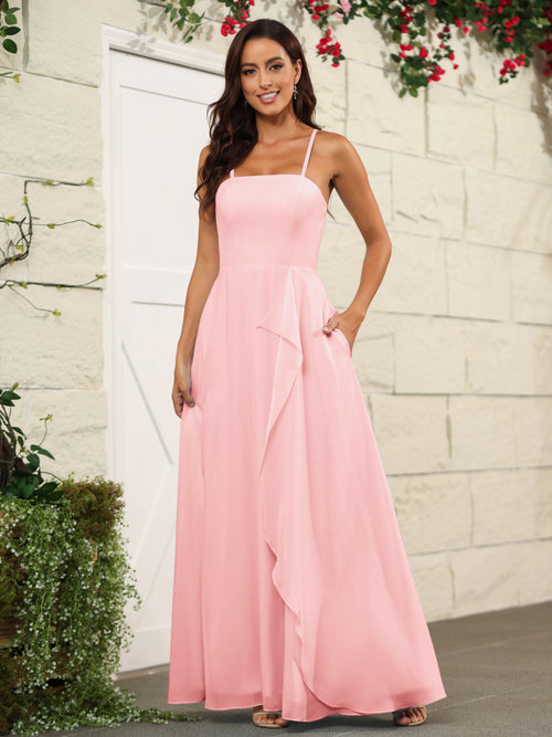 Spaghetti Strap Bridesmaid Dress with Pockets Mist main image 1