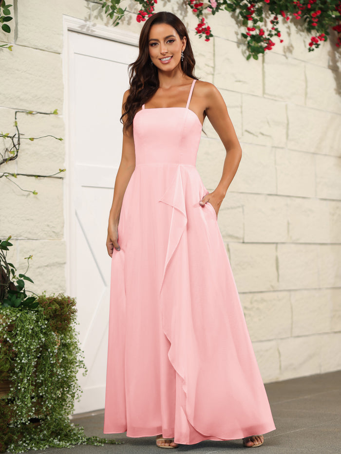 Spaghetti Strap Bridesmaid Dress with Pockets Lemon main image 1
