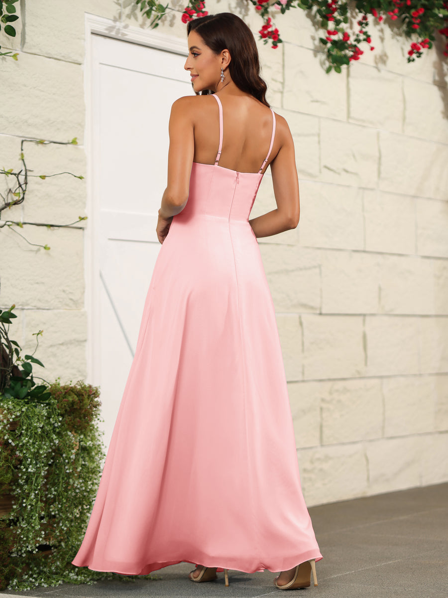 Spaghetti Strap Bridesmaid Dress with Pockets Orchid Plus Size main image 0