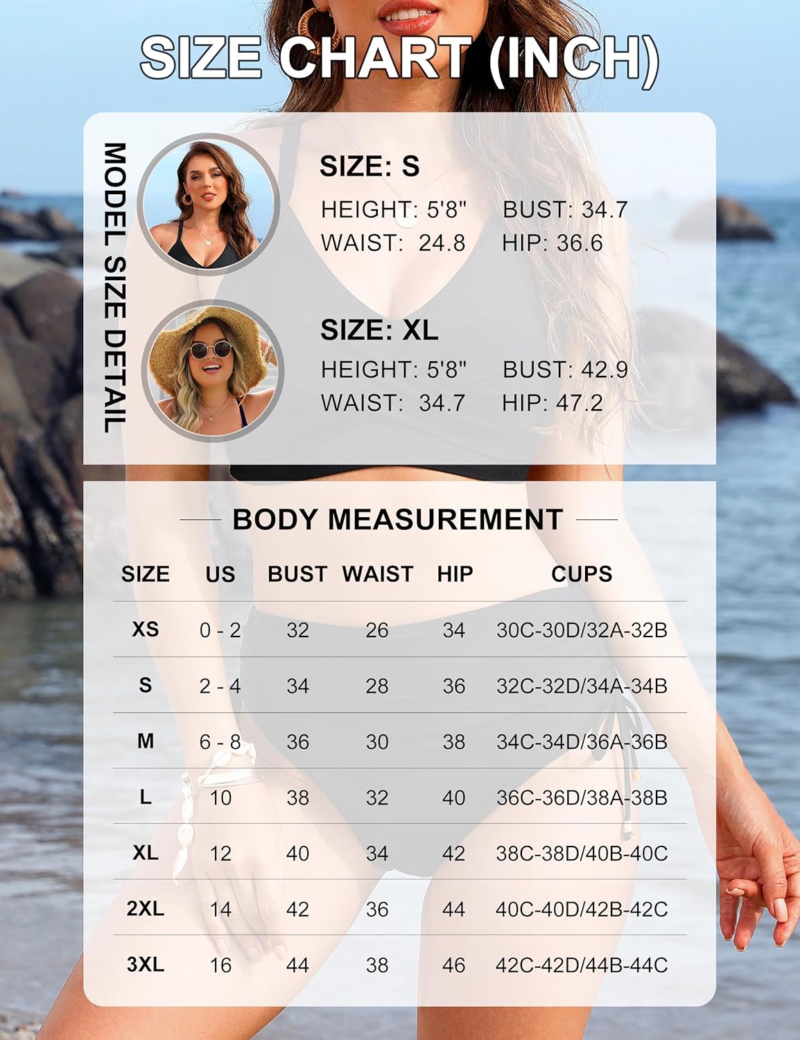 OmbreSwim - Womens High Waisted Bikini Sets Drawstring Tummy Control Swimsuits Crisscross Tie Back Bathing Suit