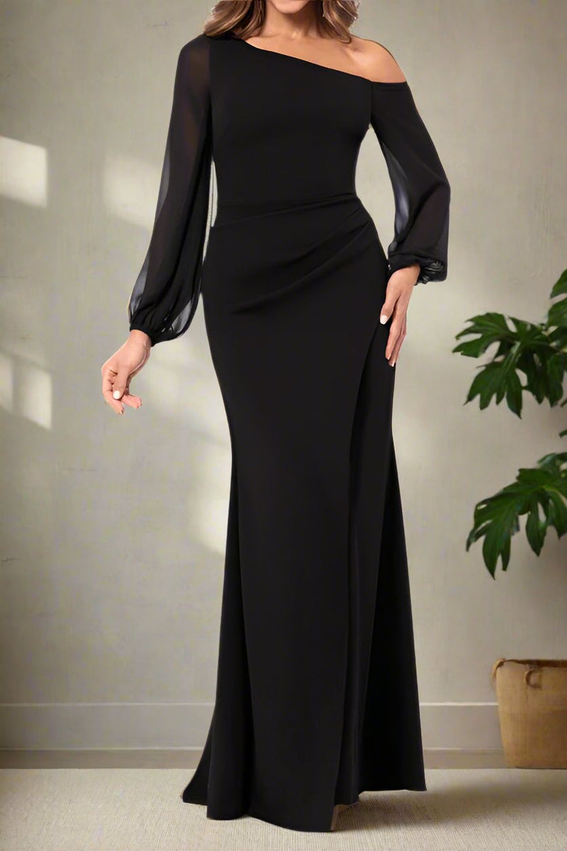 Black One Shoulder Mermaid Chiffon Mother of The Bride Dresses Black One Shoulder Mermaid Chiffon Mother of The Bride Dresses