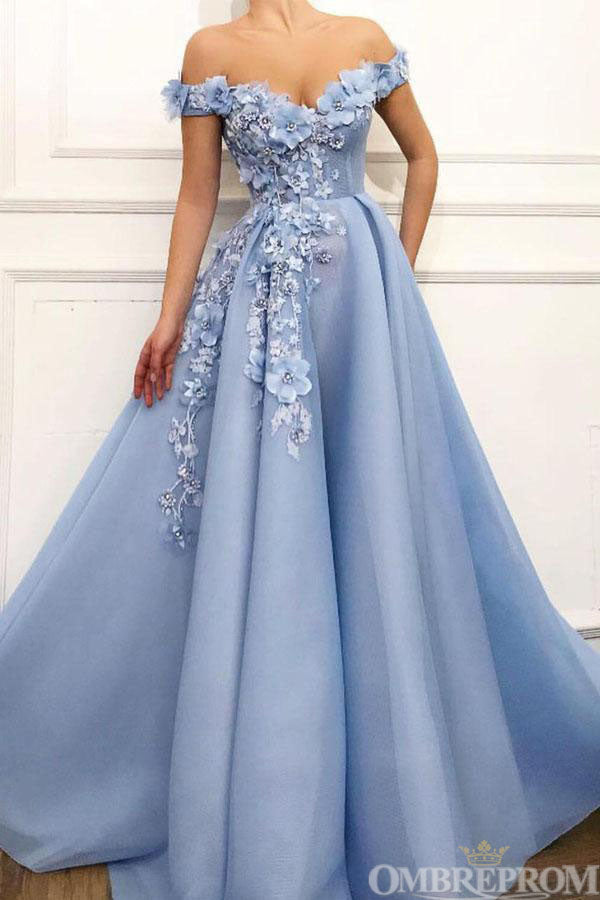 Beautiful Lace Up Elegant Sky Blue Prom Dresses Off The Shoulder Long Princess Prom Dresses For Teens