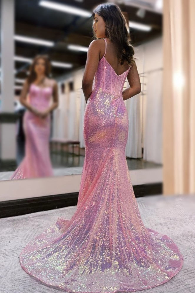 Stunning Straps Sequined Mermaid Long Prom Dress,DS4979 main image 1