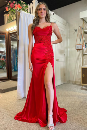 Spaghetti Straps Sequins Appliques Criss Cross Straps High Side Slit Prom Dress WU1123 main image 1
