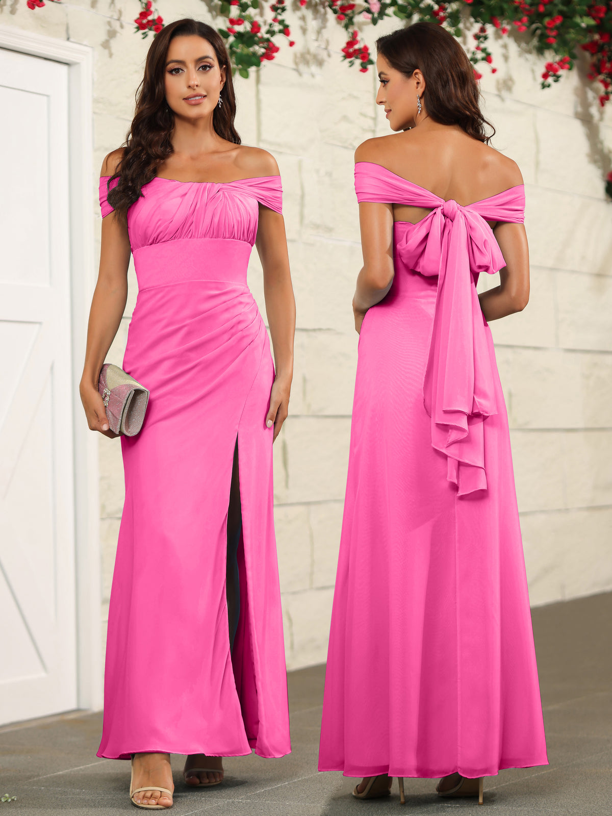 Off the Shoulder Chiffon High Low Bridesmaid Dresses main image 1