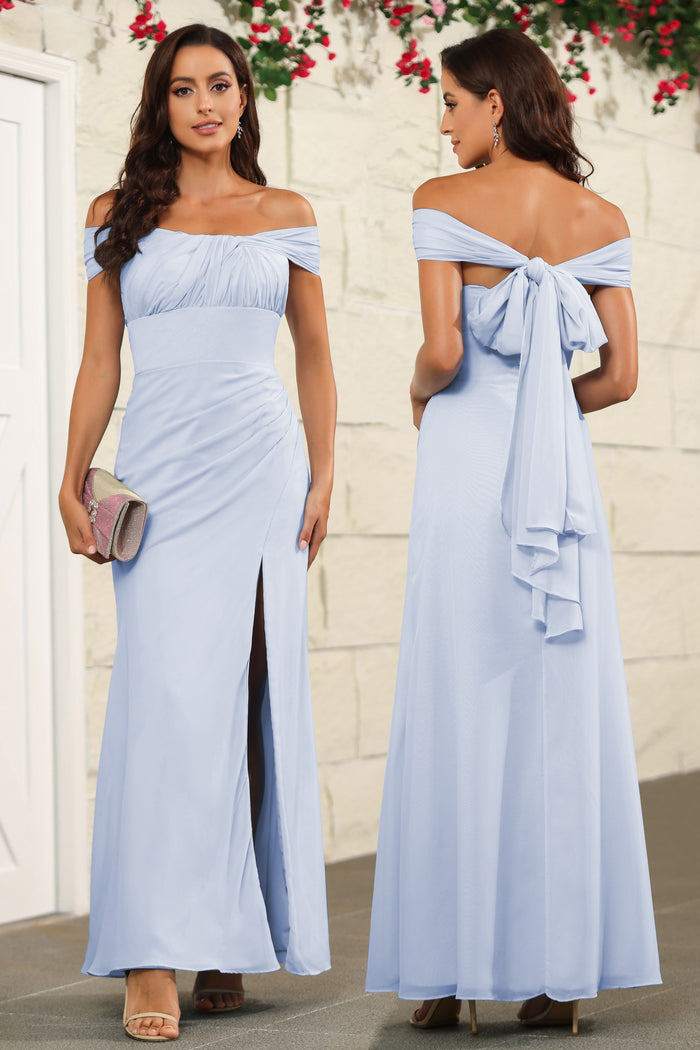 Chiffon Off the Shoulder Ruched Bridesmaid Dresses main image 1