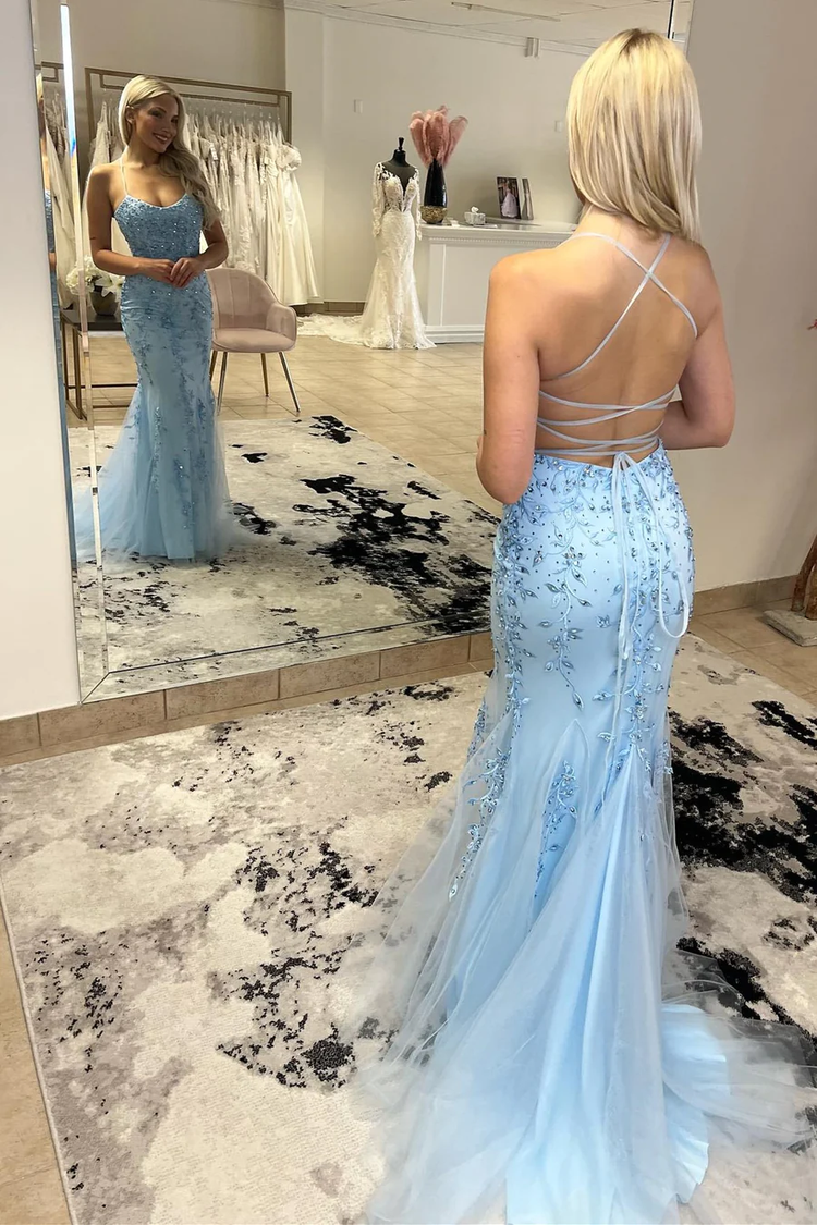 Vintage Sky Blue Long Strapless Prom Dresses For Teens DMO93 main image 1