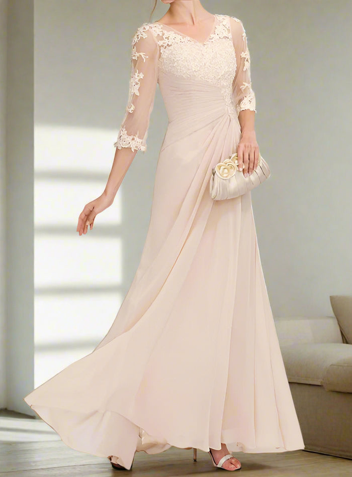 Chiffon A-Line Floor Length Mother of the Bride Dress with Appliques