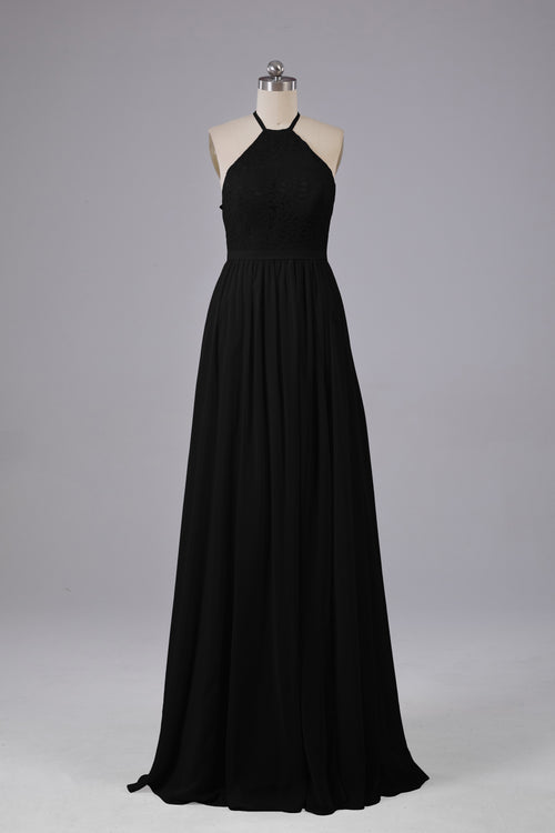 White Chiffon Halter A-Line Bridesmaid Dress