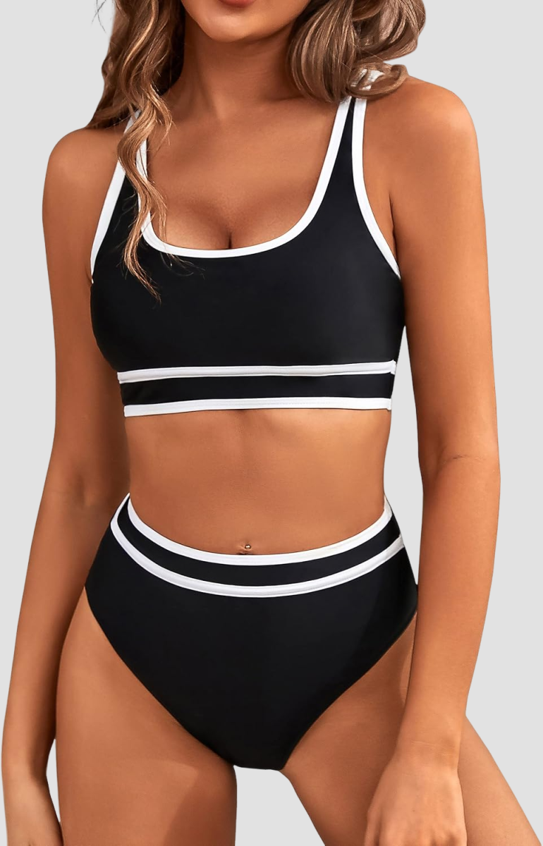 OmbreSwim - Women's High Waisted Bikini Sets Sporty Two Piece Swimsuits Color Block Cheeky High Cut Bathing Suits