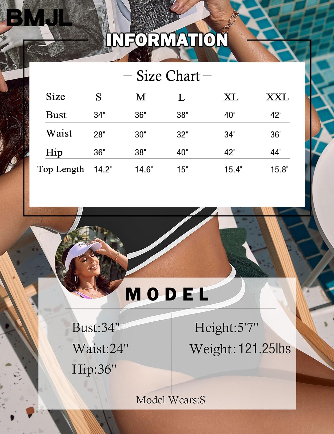 OmbreSwim - Women's High Waisted Bikini Sets Sporty Two Piece Swimsuits Color Block Cheeky High Cut Bathing Suits