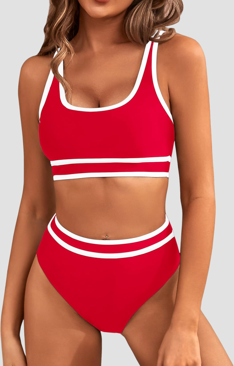 OmbreSwim - Women's High Waisted Bikini Sets Sporty Two Piece Swimsuits Color Block Cheeky High Cut Bathing Suits