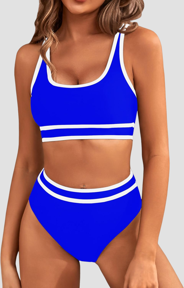 OmbreSwim - Women's High Waisted Bikini Sets Sporty Two Piece Swimsuits Color Block Cheeky High Cut Bathing Suits