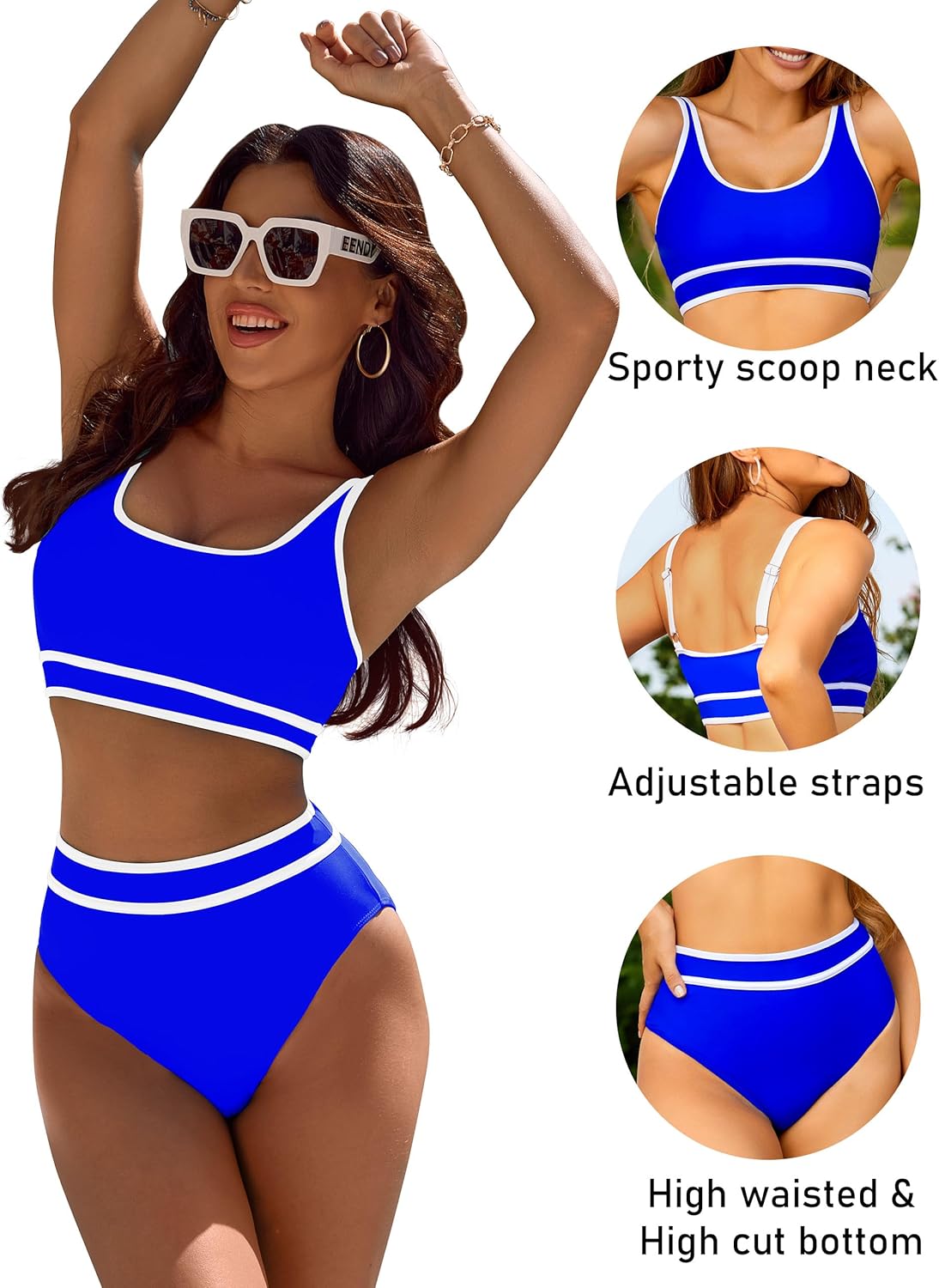 OmbreSwim - Women's High Waisted Bikini Sets Sporty Two Piece Swimsuits Color Block Cheeky High Cut Bathing Suits