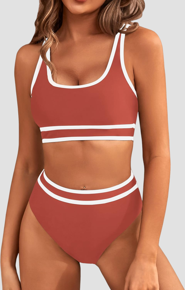 OmbreSwim - Women's High Waisted Bikini Sets Sporty Two Piece Swimsuits Color Block Cheeky High Cut Bathing Suits