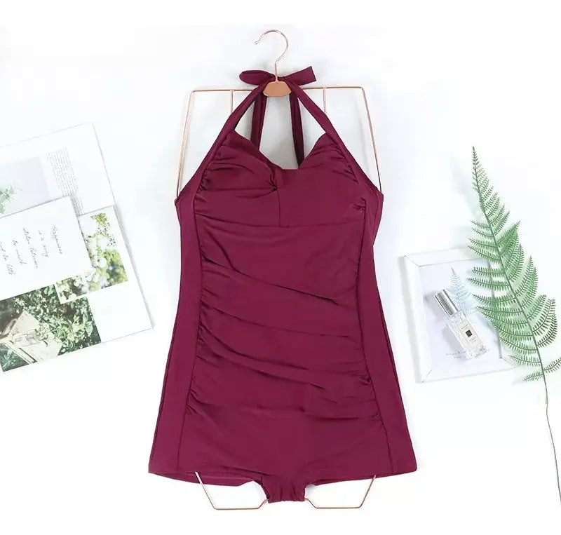 Ruched Halter One-Piece Swim Romper