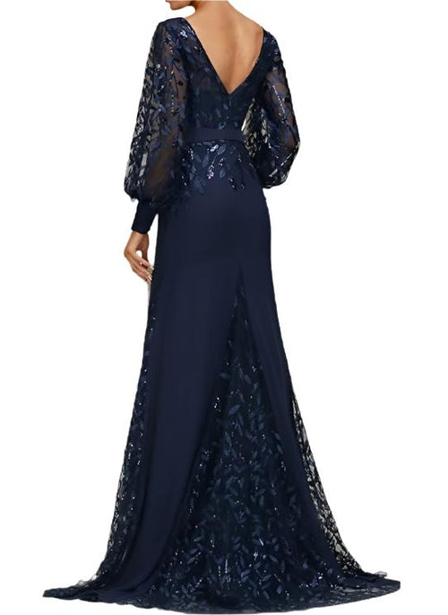 Elegant Asymmetric Neckline Mermaid Side Slit Crepe Long Mother of The Bride and Groom Dresses