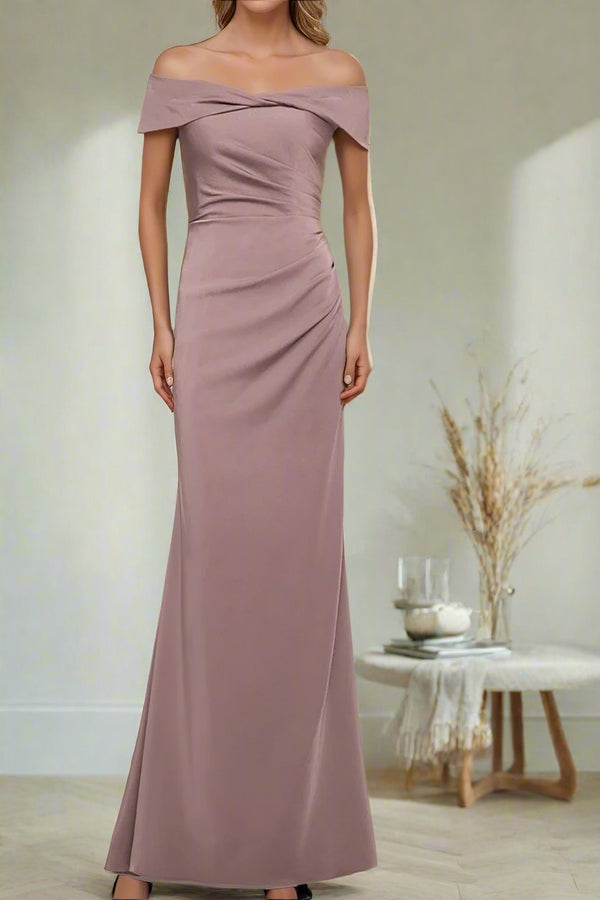 Dusty Rose Floral Ruched Sheath Mother of the Bride Dress with Long Sleeve