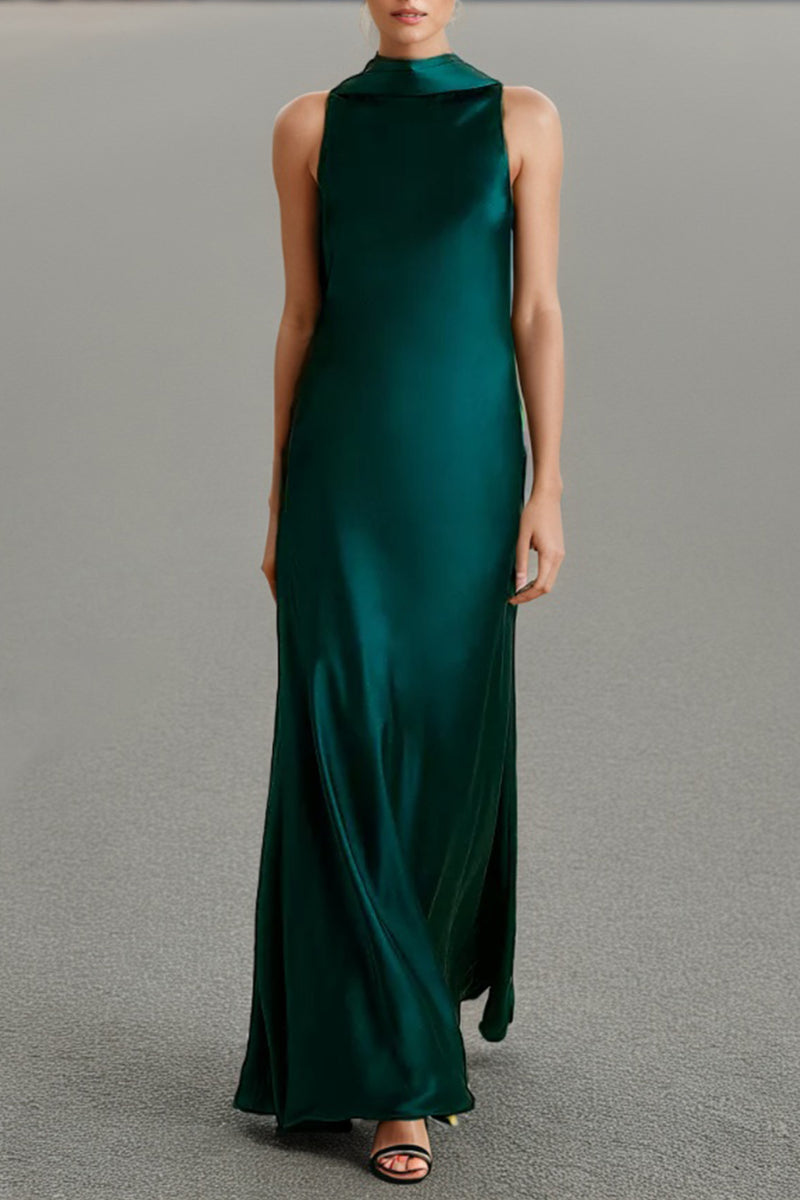 Elastic Satin Minimalist Sleeveless Peacock Long Prom Dress Elastic Satin Minimalist Sleeveless Peacock Long Prom Dress
