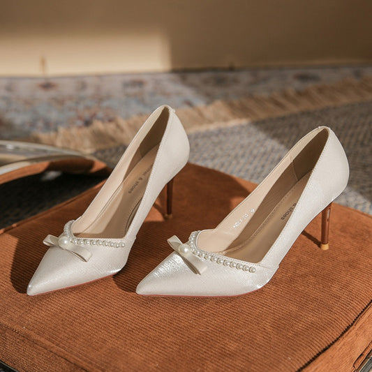Elegant High Heels with Pearls Wedding Shoes
