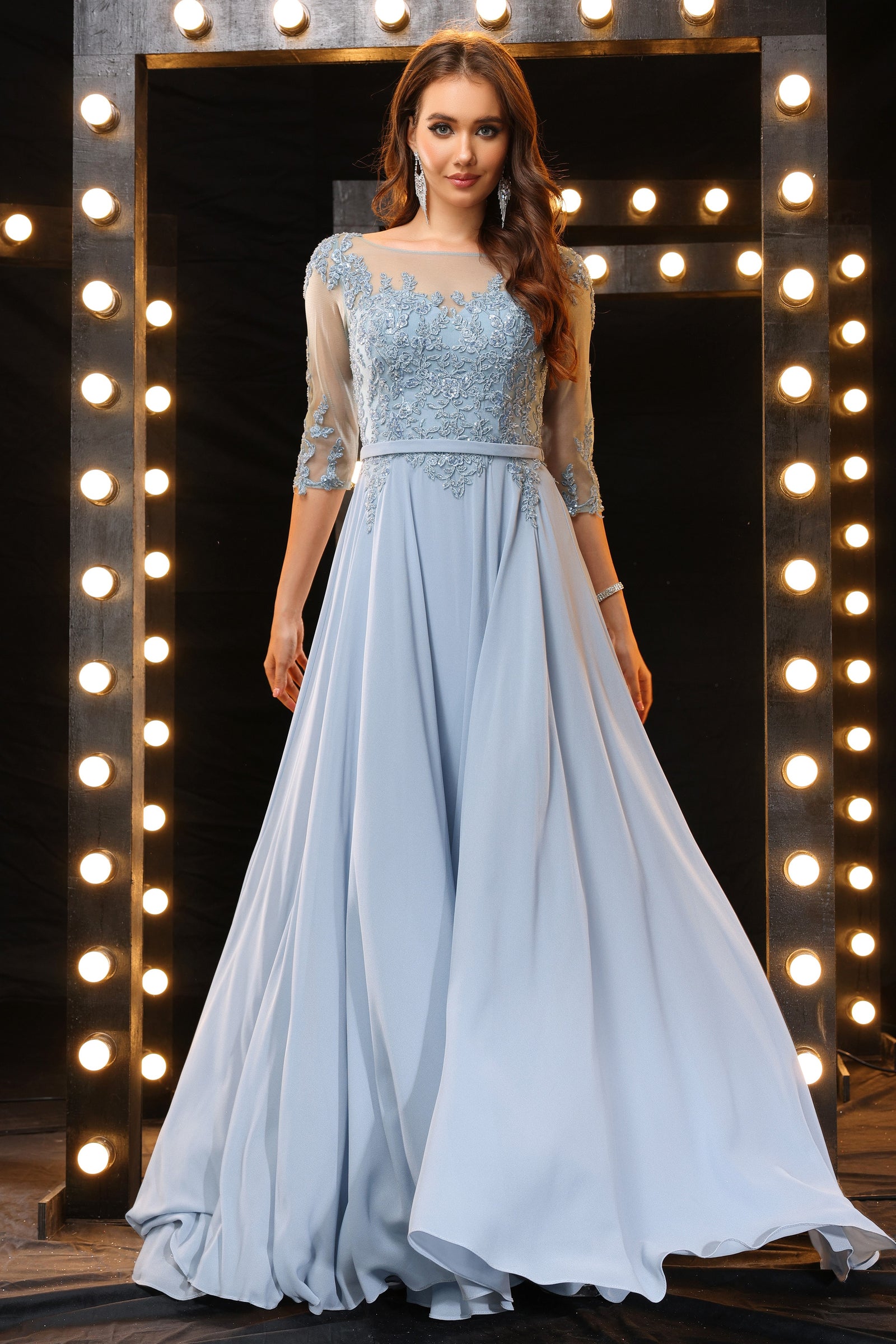 Pretty A line Halter Floral Chiffon Long Prom Dresses Birthday Dress For Women