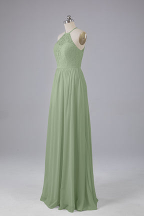 Avery Halter Illusion Lace Long Bridesmaid Dresses