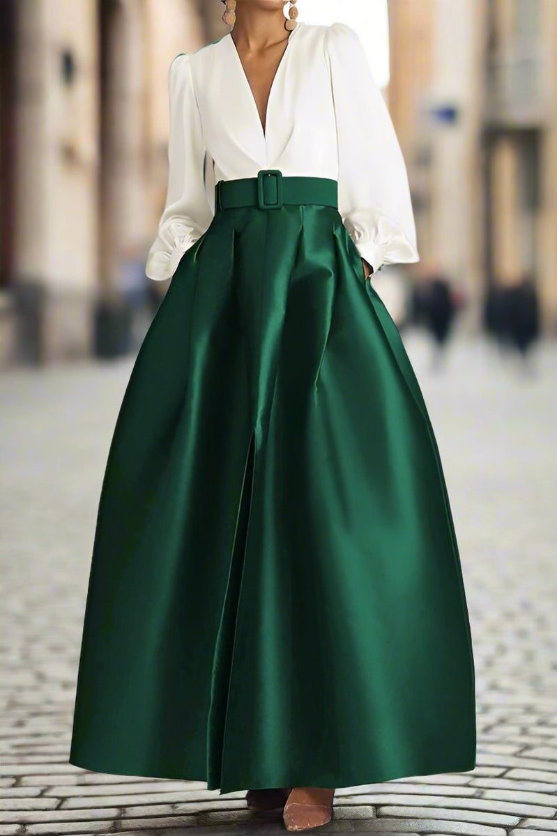 Elegant Satin V-Neck Long Sleeves Mother of The Bride Dresses with Belt Elegant Satin V-Neck Long Sleeves Mother of The Bride Dresses with Belt