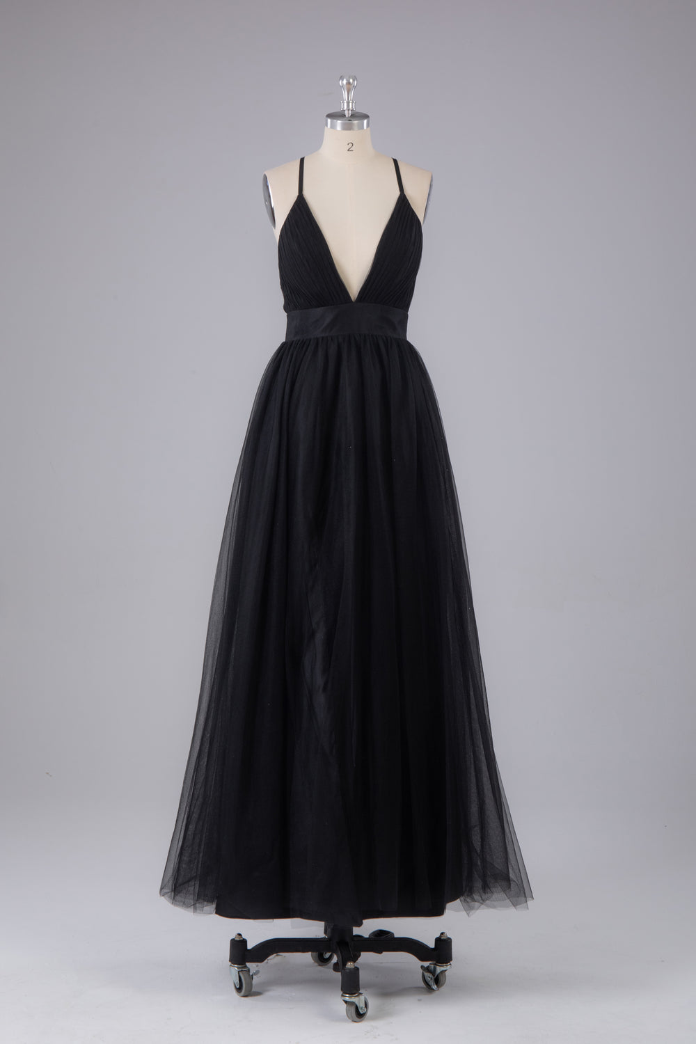 A-Line/Elegant Sleeveless Spaghetti Straps Floor-Length Tulle Prom Dresses