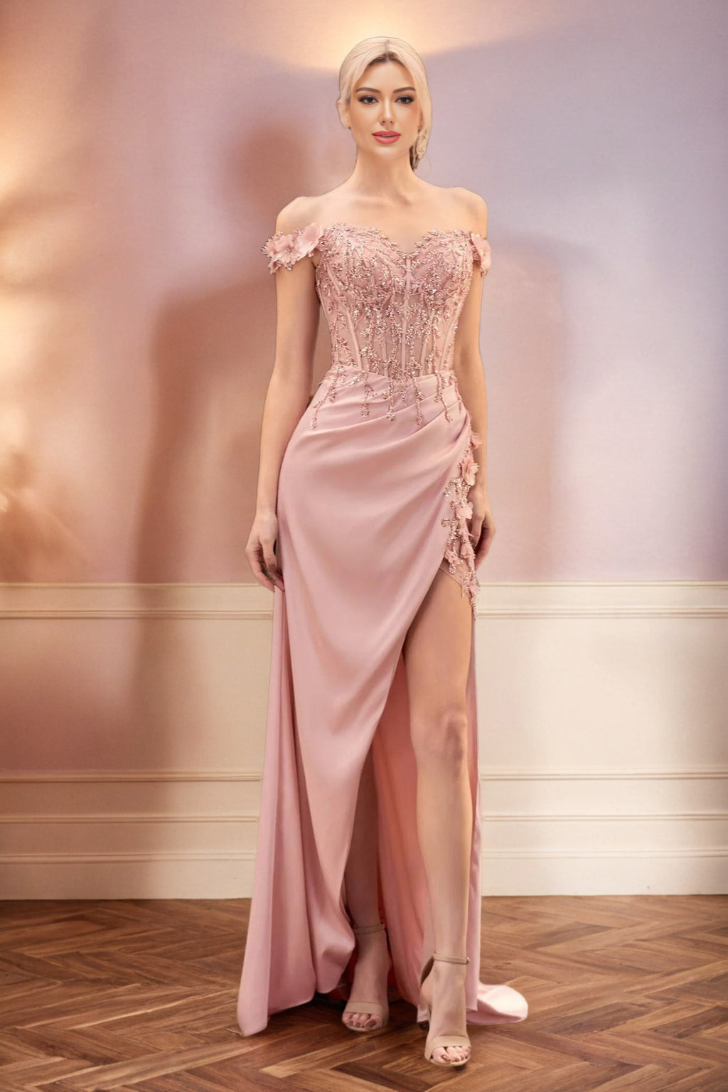 sweetheart off the shoulder prom dress Exquisite Sweetheart Off The Shoulder Stretch Satin Prom Dress with Fl