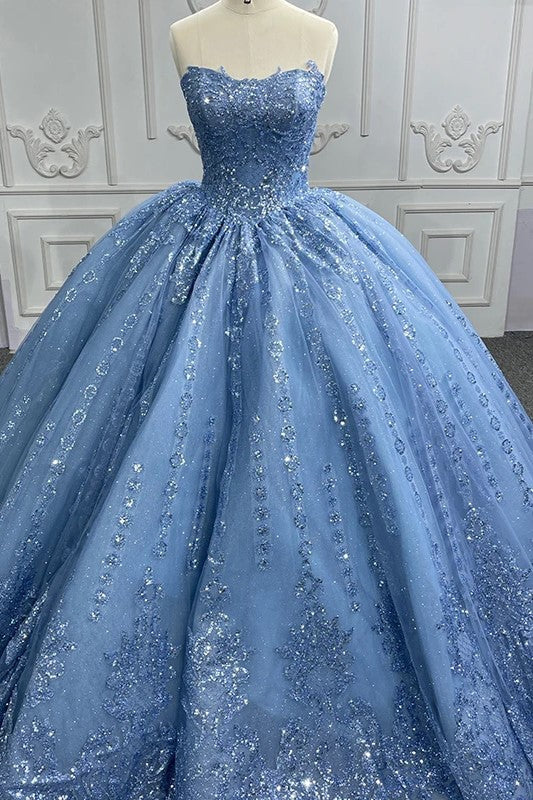 Gorgeous Blue Sleeveless Strapless Ball Gown Quinceanera Dresses Gorgeous Blue Sleeveless Strapless Ball Gown Quinceanera Dresses