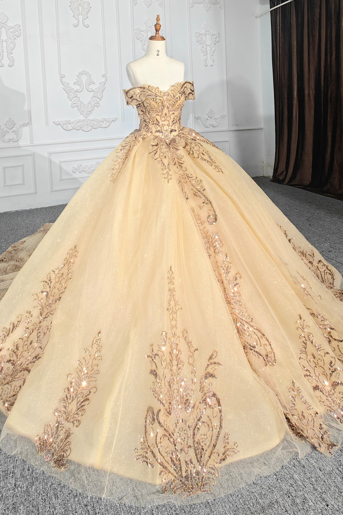 Gorgeous Gold Quinceanera Dresses Ball Gown Beading Evening Party Dres
