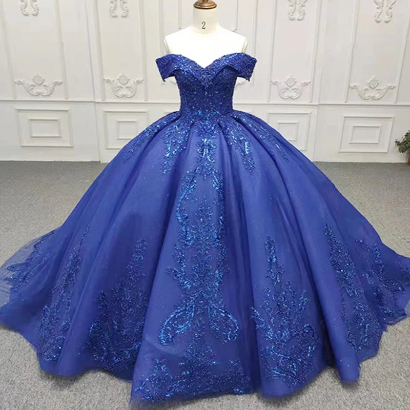Royal blue tassle sweetheart gown main image 0