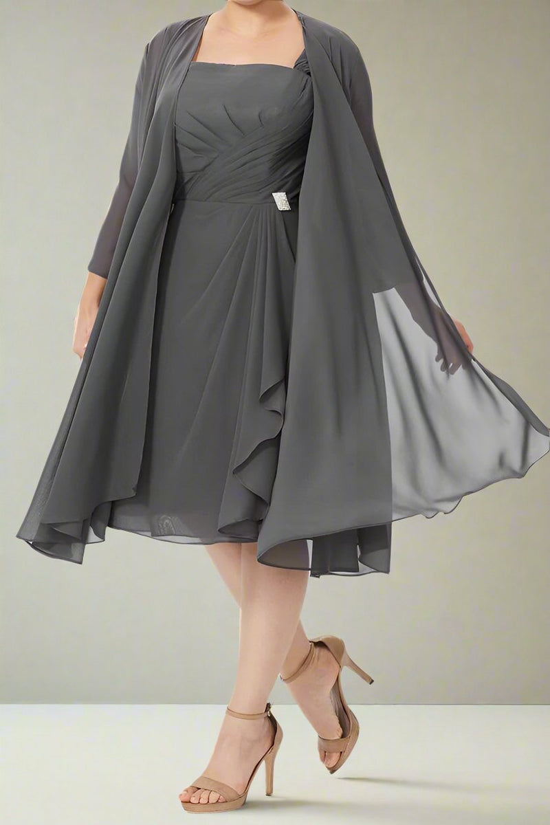 Gray A-Line Knee Length Pleats Mother of The Bride Dresses Gray A-Line Knee Length Pleats Mother of The Bride Dresses
