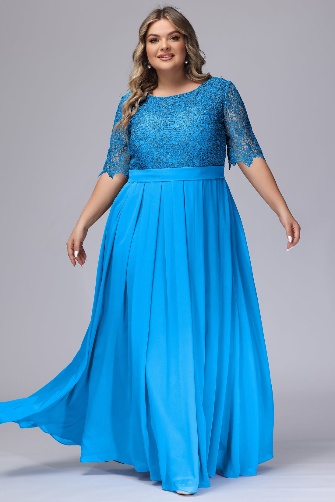Half Sleeves Long Gown with Slit Jade Plus Size main image 1