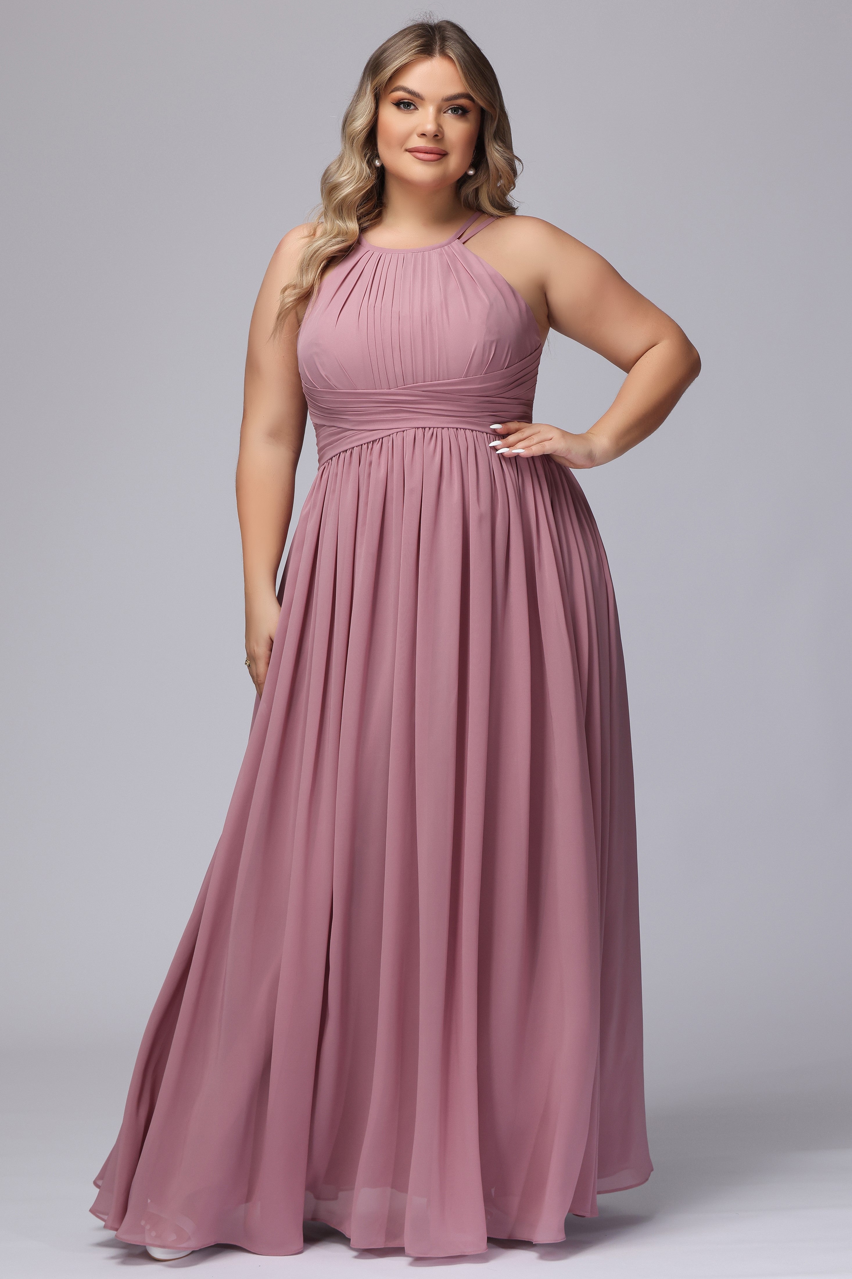 Halter Sleeveless Chiffon Plus Size Bridesmaid Dress