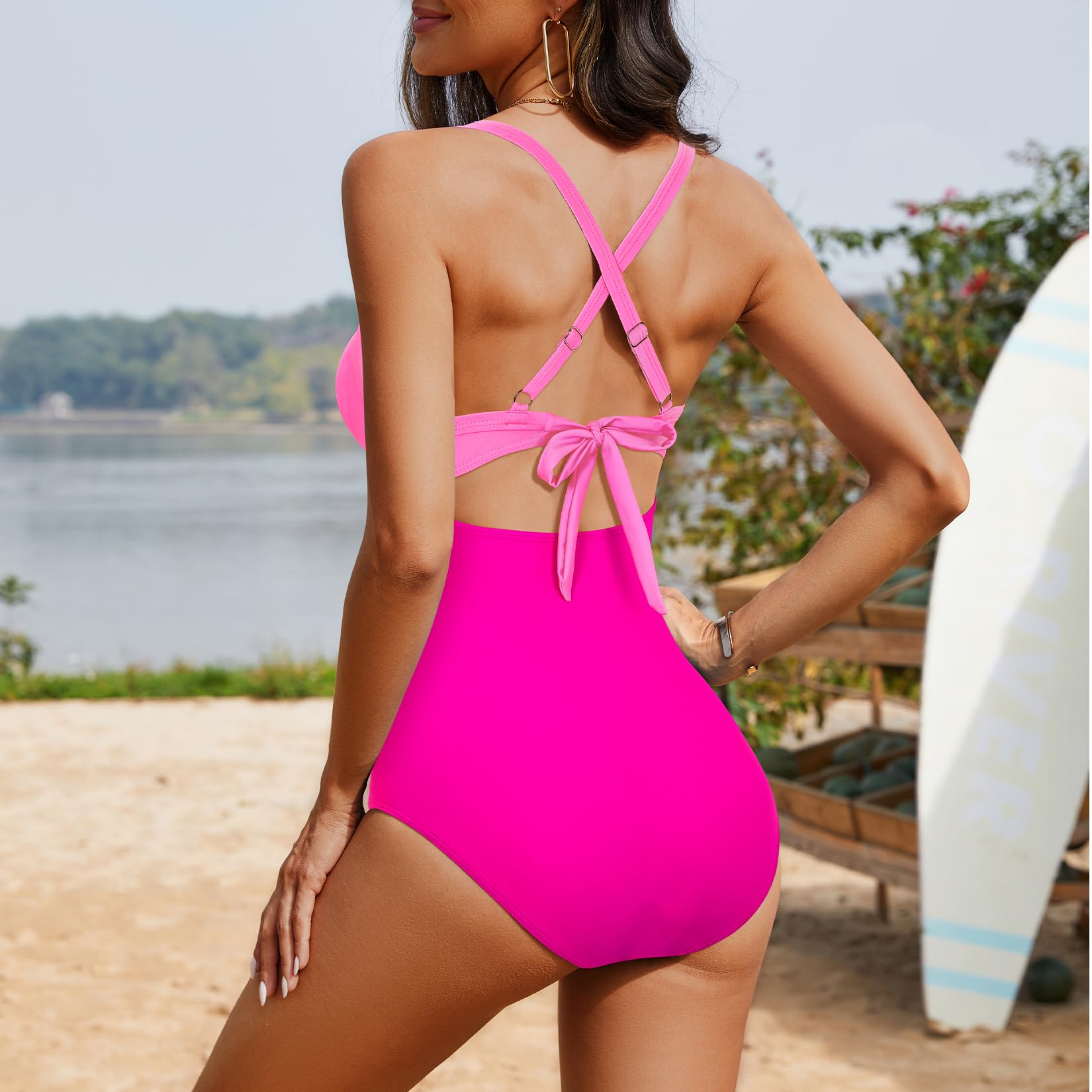 OmbreSwim - Women's One Piece Swimsuits Tummy Control Cutout High Waisted Bathing Suit Wrap Tie Back