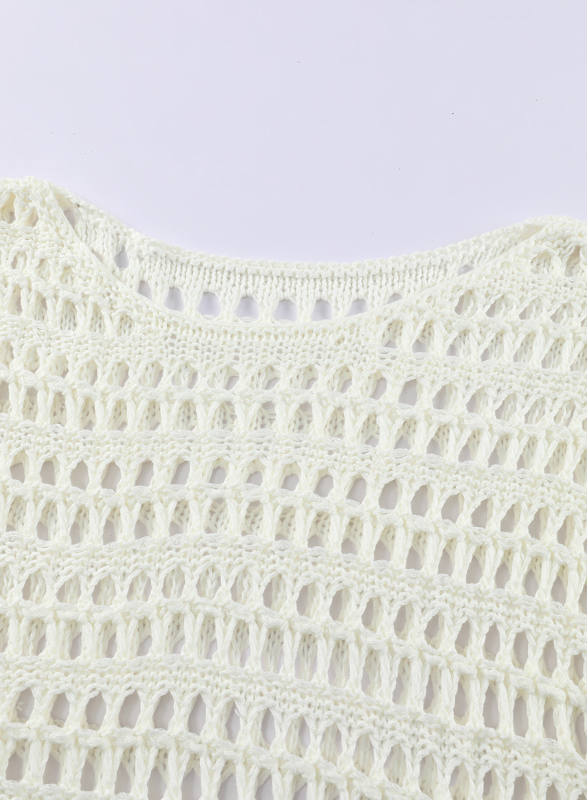 OmbreSwim - White Mesh Knitted Long Sleeve Hollow Sun-proof Round Neck Cover Up